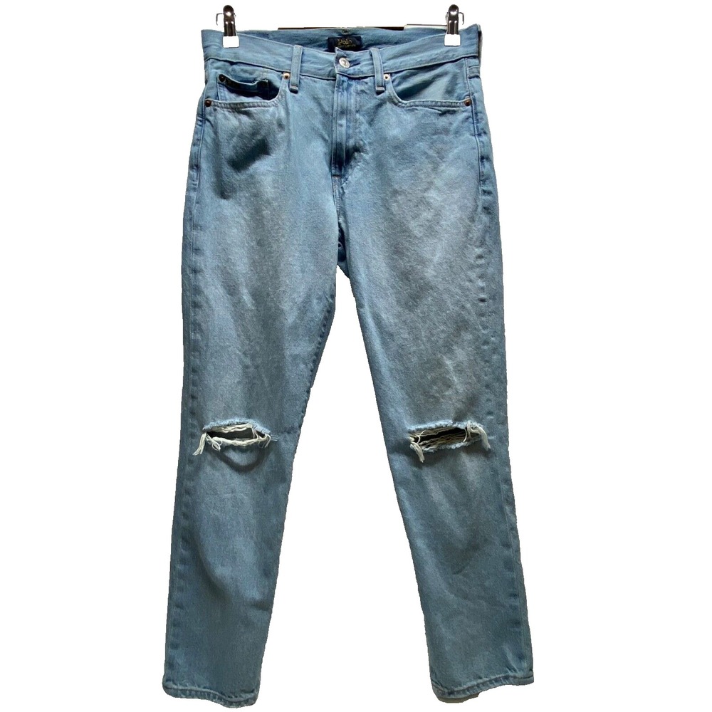 Polo Ralph Lauren Jeans Women's 26 Light Blue Slim Boyfriend Mid-Rise Distressed